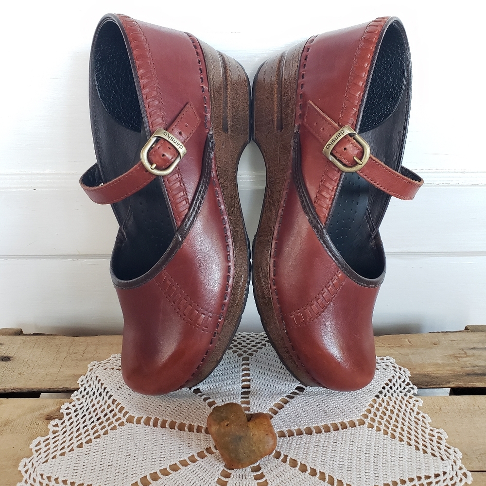 Cognac Dansko Pro Marcelle Mary Jane Clogs Straps Buckles Boho Cottage Prairie ♡ - Picture 7 of 11